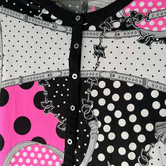 Peter Nygard Black and Pink Polka Dot Top - Picture 4 of 8